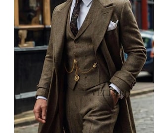 Men’s Tweed 3-piece Suit | Brown 1920s Vintage 3 Piece Wool Suit | Tweed Peaky Blinders Style Gentleman Anzug Old Money herren anzug