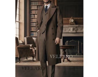 Luxury Brown Wool Overcoat with 3 Piece Men's Suit| Vintage Gentleman Style | Herren Mantel Anzug | Manteau Homme Luxe Peaky Blinder 1920s