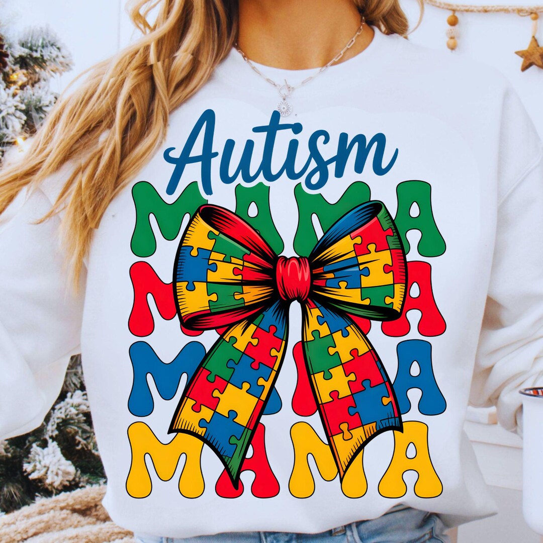 Autism Mama PNG | Puzzle Piece Bow Sublimation | Neurodiversity Pride ...