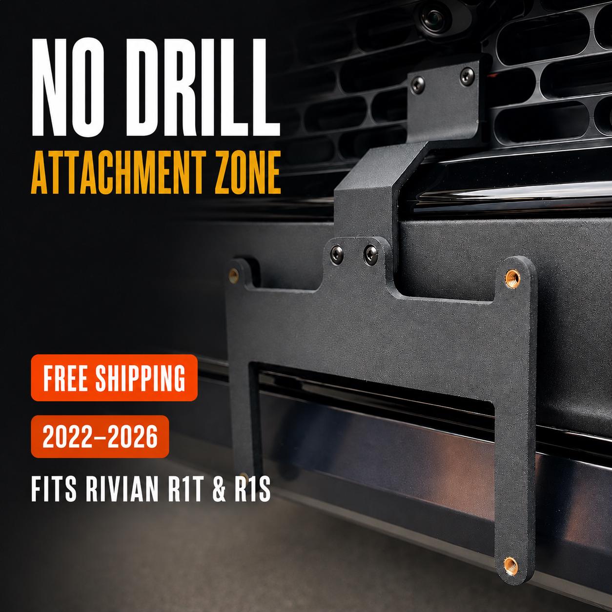 Riv Front License Plate Bracket (2022–2026) — No Drill, Heavy-duty
