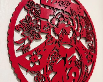 Lunar New Year Fu 福 Round Wood sign (Spring春)