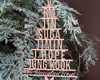 BTS Inspired Christmas Ornament | Bangtan Boys Wooden Ornament | Kpop Fan Gift | Stacked Member Names