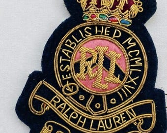 Custom Ralph Lauren Bullion Wire Crest Patch, Handmade Gold Embroidery Badge (Sew-On)