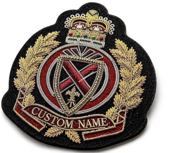 Custom Embroidered Bullion Crest Patch: Personalized Emblem, Gold Wire Embroidery (Felt Background)