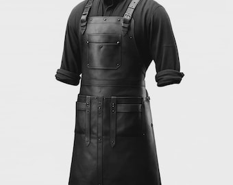 Delantal de cuero de grano completo, delantal artesanal de herrero para barbacoa, delantal de barbero y barista.