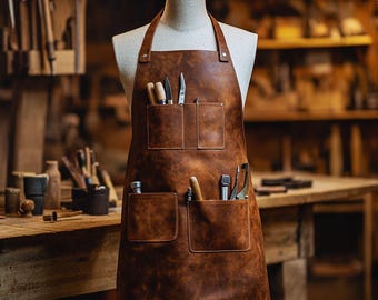Handcrafted Full-Grain Leather Work Apron | Tool Pockets