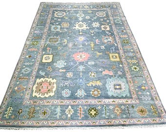 Handgeknüpfter Wollteppich aus Neuseeland Wolle im Oushak Stil, Handgeknüpfter Teppich für Wohnzimmer Schlafzimmer