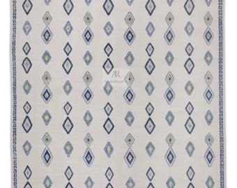 Vory Blue Diamond Handgeknüpfter Teppich, Luxusteppich aus Neuseeland Wolle, Geometrisches Handwerker Erbstück Wohnzimmer Statement