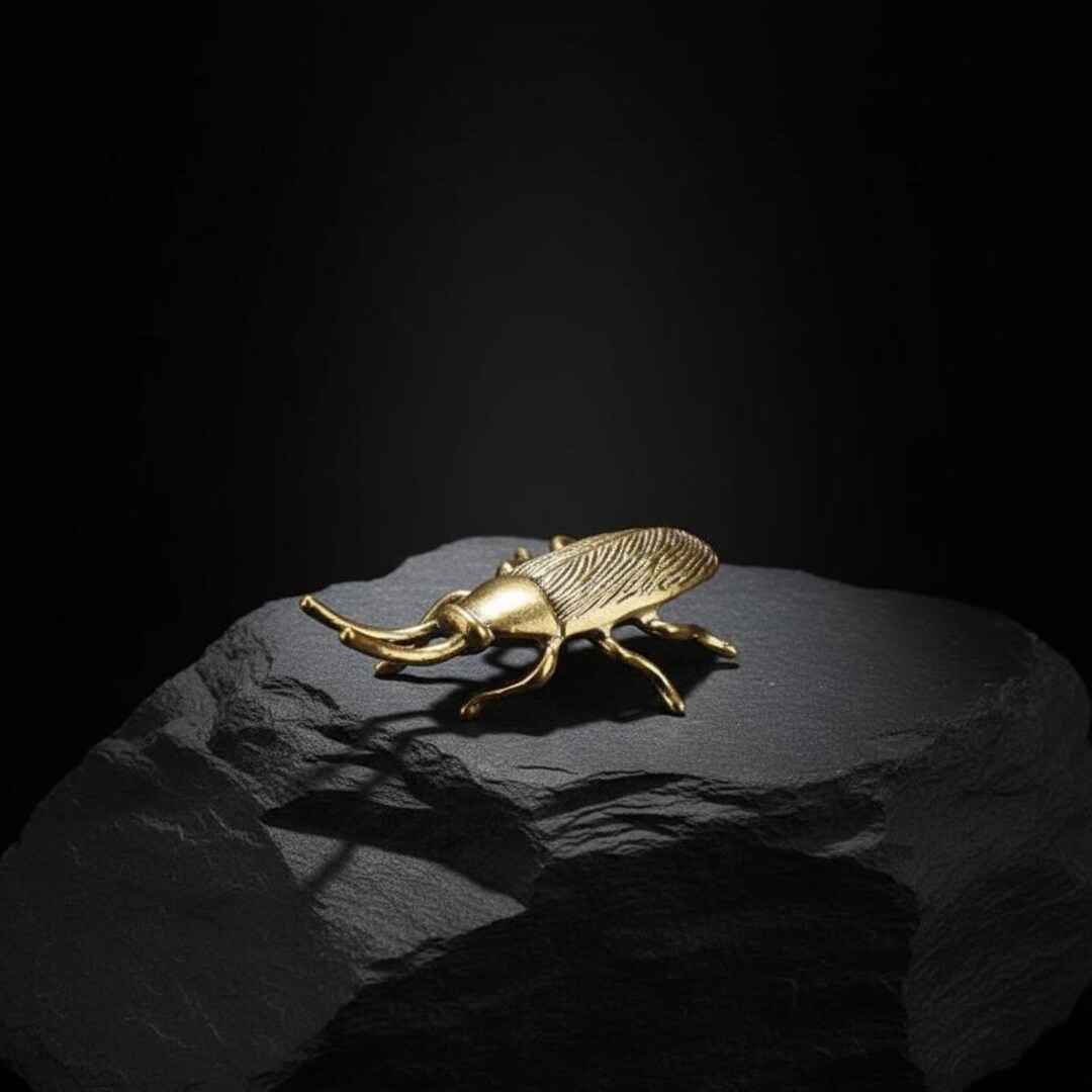Solid Brass Beetle Figurine - Quirky Desk Ornament - Miniature Brass ...