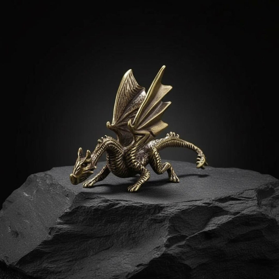 Solid Brass Dragon Figurine - Miniature Mythical Creature Statue ...