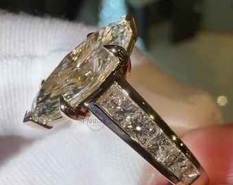Anello di fidanzamento con moissanite taglio marquise da 3 ct, oro massiccio 14k/18k, anello con pietra laterale da principessa, regalo di anniversario e promessa di matrimonio per la fidanzata