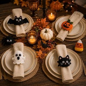 Halloween Crochet Napkin Ring Pattern | 6 Spooky Designs (PDF Download)