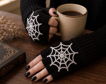 Patrón PDF de guantes sin dedos a crochet / Guantes góticos sin dedos, guantes de crochet para Halloween, calentadores de manos de bruja