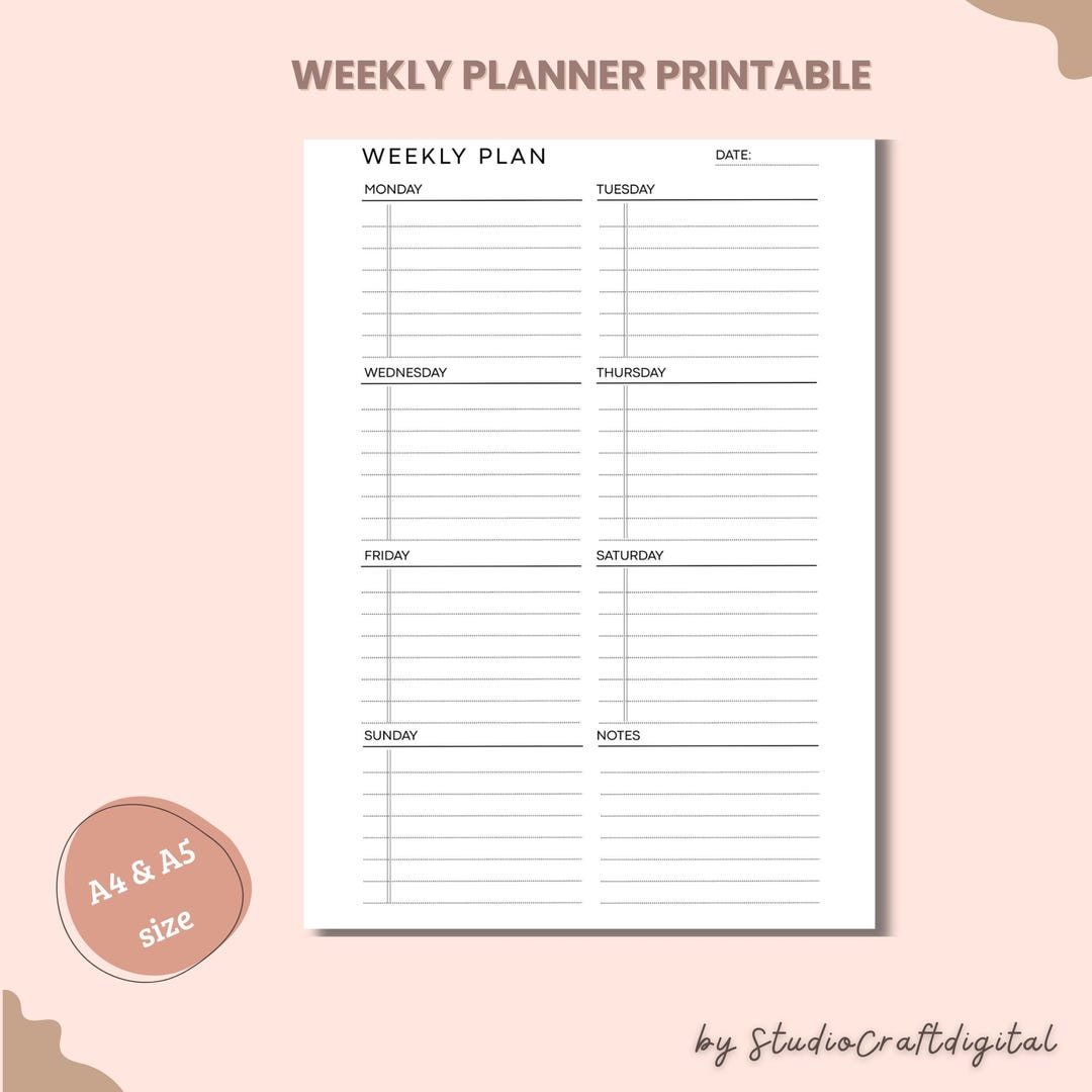 Minimalist Weekly Planner Printable – Undated Task Tracker, A4/A5 ...
