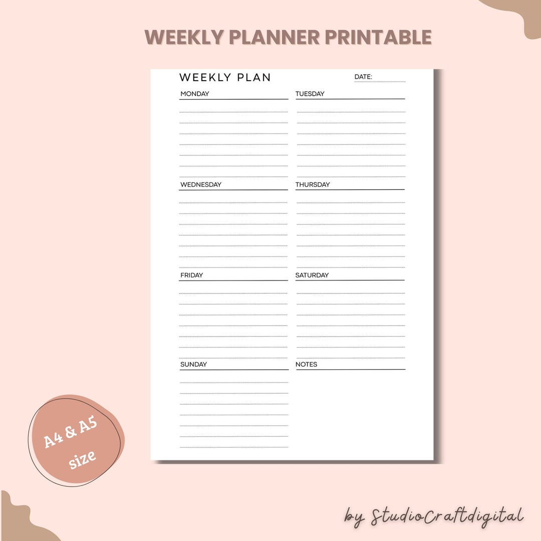 Minimalist Weekly Planner Printable – Undated Open Layout (A4/A5 ...