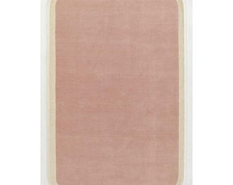 New Modern Bordered Line NZ Wool Pink & White for Living Room and Kids Bedroom