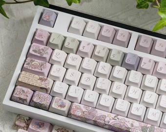 Pink Rose Romantic Keycap Set | Cozy Gamer Cherry Profile PBT Keyboard