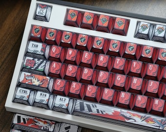 Eva Unit-02 Keycap Set, Red Mecha Anime Manga Style Custom Keycaps for Mechanical Keyboard