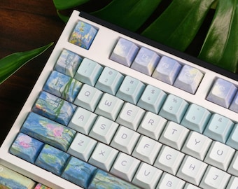 Claude Monet Water Lilies Inspired Keycap Set, 138-Key OEM Profile, PBT, 5-Side Dye Sublimation