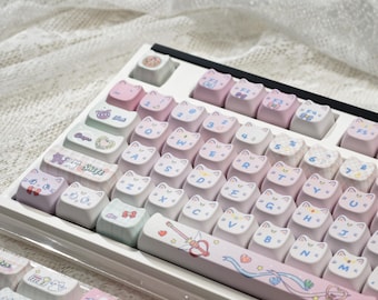 Cat-Shaped 140-Key PBT Keycap Set, Kawaii Sailor Moon Inspired, MAO Profile