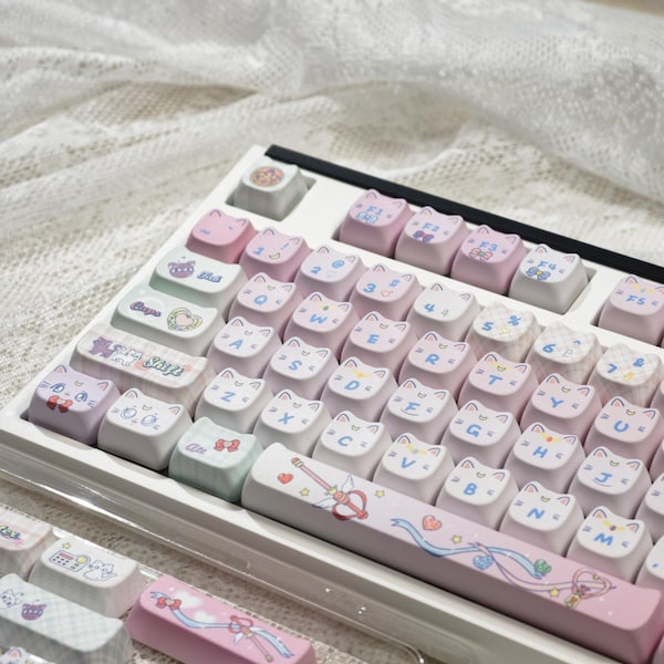 Katvormige PBT-toetsenset met 140 toetsen, op kawaii op Sailor Moon geïnspireerd, MAO-profiel