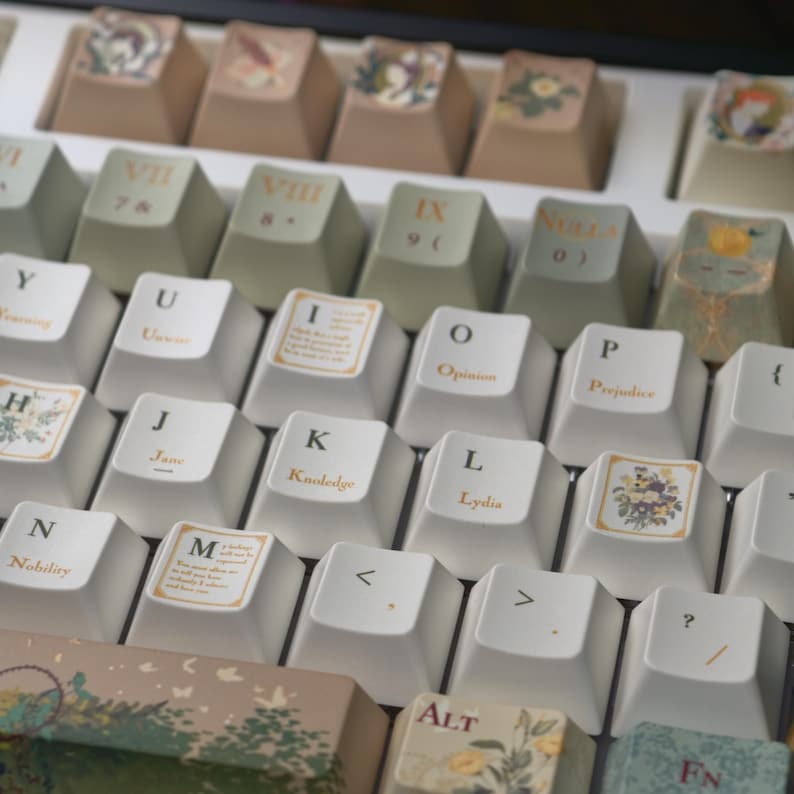 Vintage Pride and Prejudice Keycap Set | Retro Book Lover Cherry Profile PBT Keyboard image 6