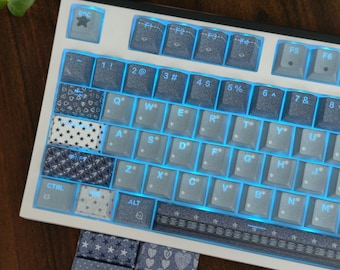 Vintage Denim Star Keycaps 120 Keys PBT MOA Cherry Profile Backlit for Mechanical Keyboards