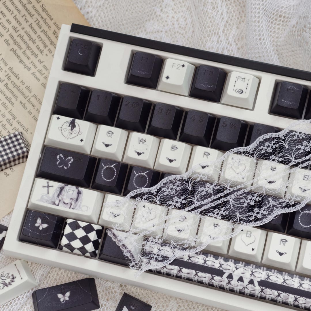 Goth Key Cap Set Gothic Black Nun Inspired Keycap Set, 120-key OEM Profile, PBT, Front ...