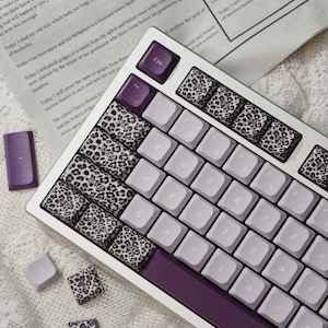 Juego de teclas PBT de 107 teclas, estampado de leopardo vintage, perfil bajo CK100, sublimación de tinta en 5 lados
