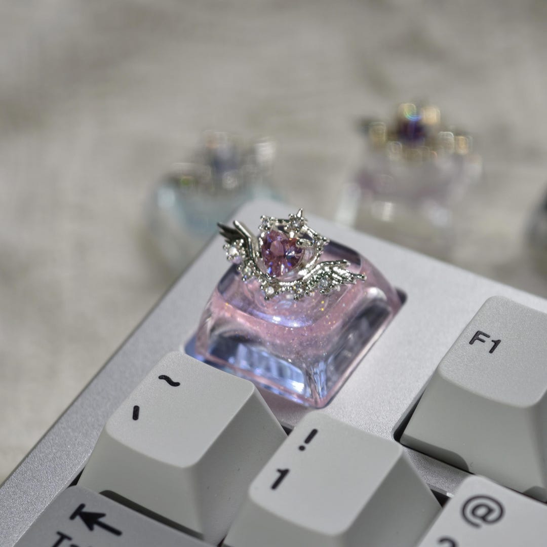 Winged Heart Artisan Keycap Rhinestone Shine Through Cross Stem Gamer ...