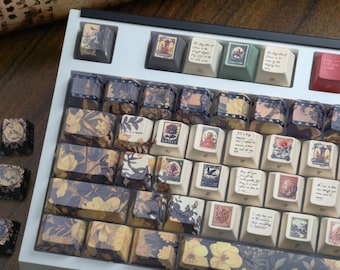 Vintage Floral Stamp Keycap Set 145 Keys PBT For Mechanical Keyboards