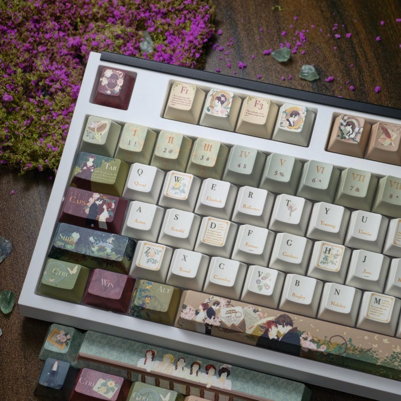Vintage Pride and Prejudice Keycap Set | Retro Book Lover Cherry Profile PBT Keyboard image 1