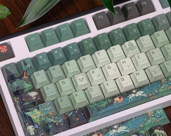 Juego de 141 teclas inspiradas en la Princesa Mononoke de Ghibli / PBT moldeado para interruptores estilo MX