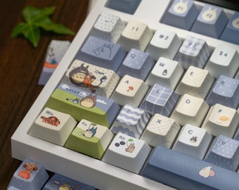 Totoro Theme Kawaii Keycap Set | Ghibli Inspired 129 Keys PBT For Gamer Desk Gift