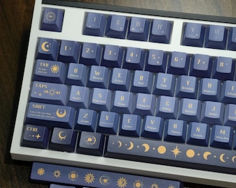 Star Moon Galaxy PBT Keycap Set | 139 Keys, Cherry Profile, 5-Side Dye-Sub