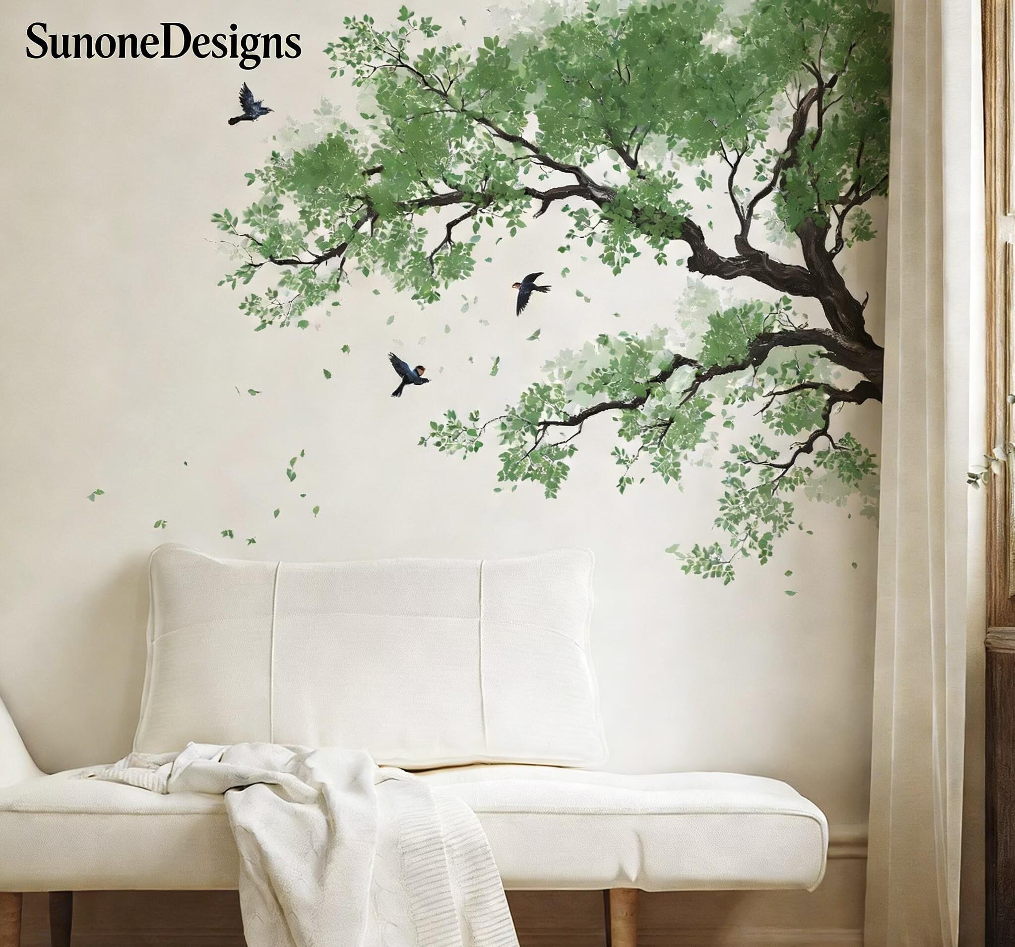 Large Green Tree Branch Wall Decals Tree Wall Sticker Green Leaves ...