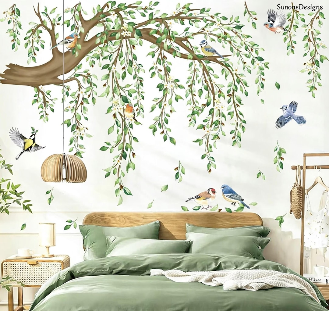 Large Green Tree Branch Wall Decals Tree Wall Sticker Green Hanging ...