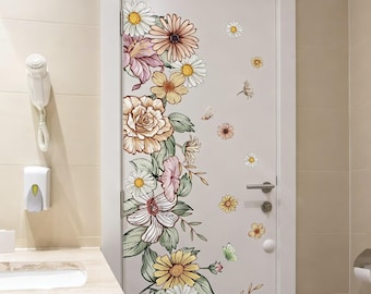 Watercolor Flower Wall Decals with Butterflies,Peony Wall Stickers Roses Decor Peel and Stick Art Home Decor for Girls Bedroom Nursery Rooms