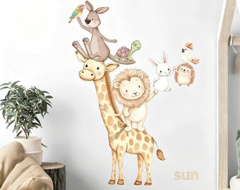 Zoo stickers - giraffe wall sticker, lion,rabbit wall sticker, Peel and Stick children's room stickers, living room, bedroom, glass,door