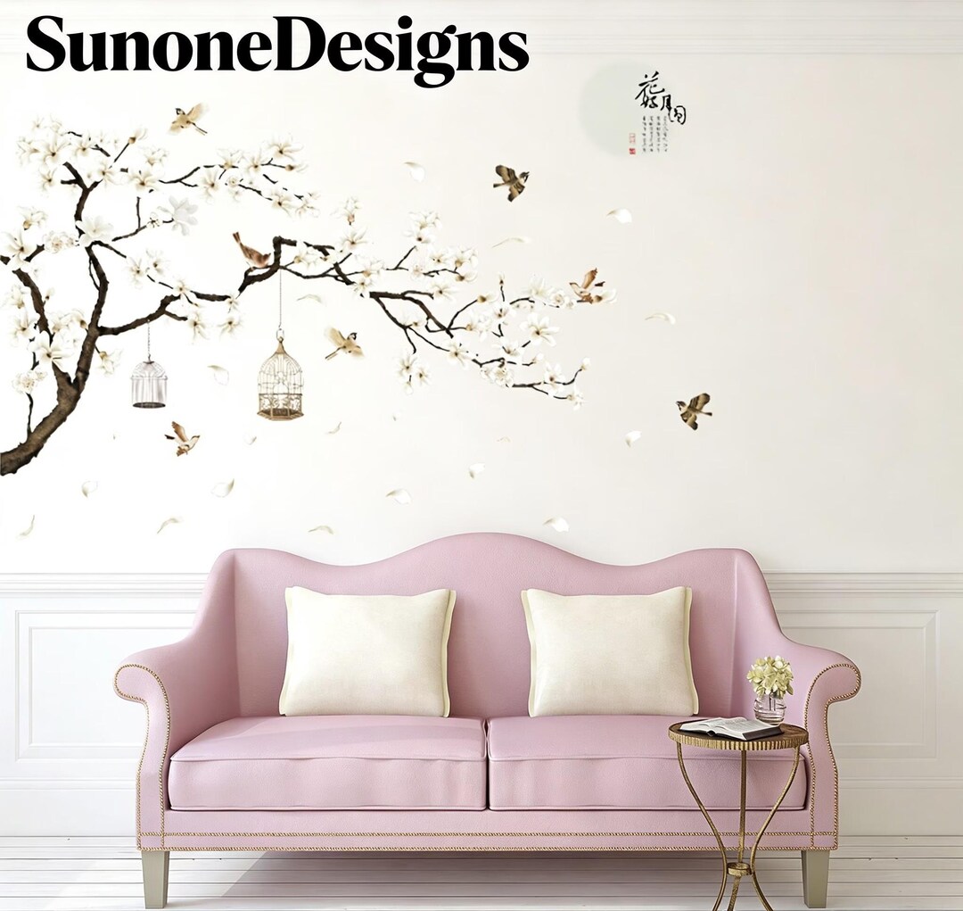Large Pink Flower Tree Branch Wall Decals Cherry Blossom Tree Floral ...