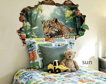 Safari Jungle Wall Decal,3D Tiger Wall Sticker,Wild Animals Wall Sticker, Wall Tattoo, Peel and Stick for Nursery Bedroom Living Room
