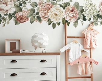 Large Peony Flowers Leaves Peel Stick Wall Decal Sticker,Boho Floral Plant Nursery Decoration Girls Bedroom Living Room Women Kids Room Home