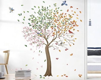 Colorful Large Tree Wall Stickers Tree with Flower Birds Girls Bedroom DIY Peel and Stick Wall Art Decals for Living Room Bedroom TV Wall