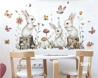 Cute Bunny Wall Decals - Removable Cartoon Rabbit Animal Stickers Removable Peel and Stick Living Room Bedroom Sofa TV Background Art Home