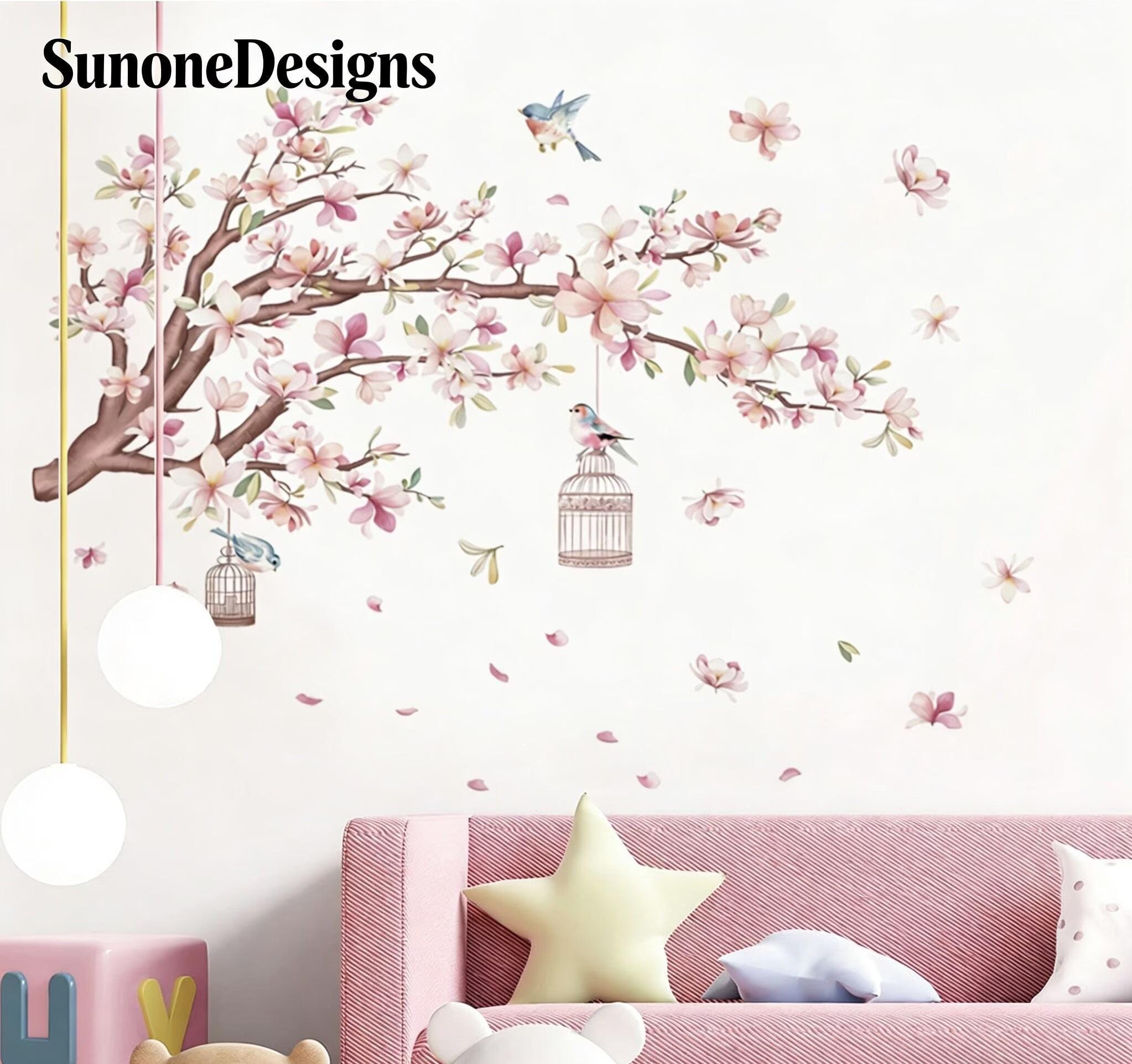 Large Pink Flower Tree Branch Wall Decals Cherry Blossom Tree Floral ...