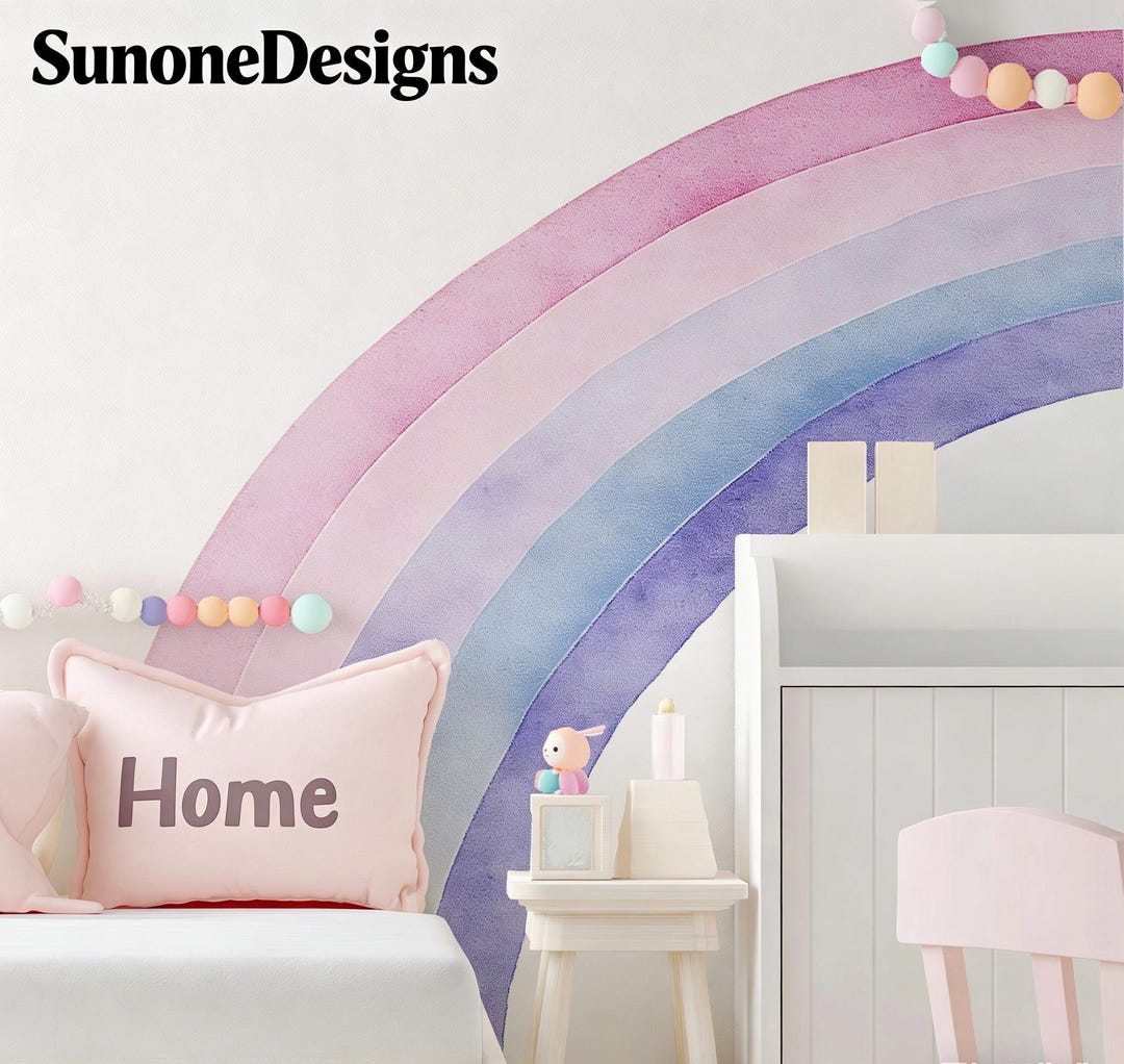 Large Boho Rainbow Wall Decals, Kids Nursery Decor Watercolor Rainbow ...