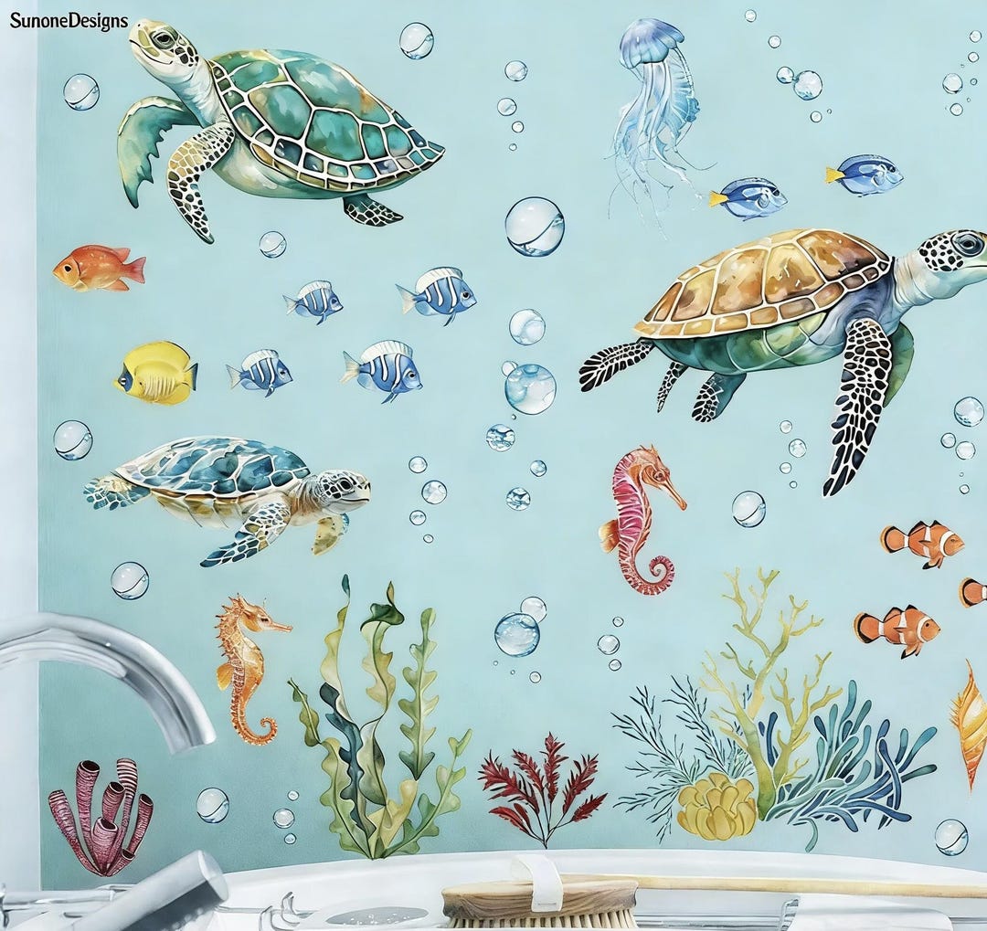 Ocean World Decals, Seaweed Turtle Stickers, Coral Wall Stickers ...