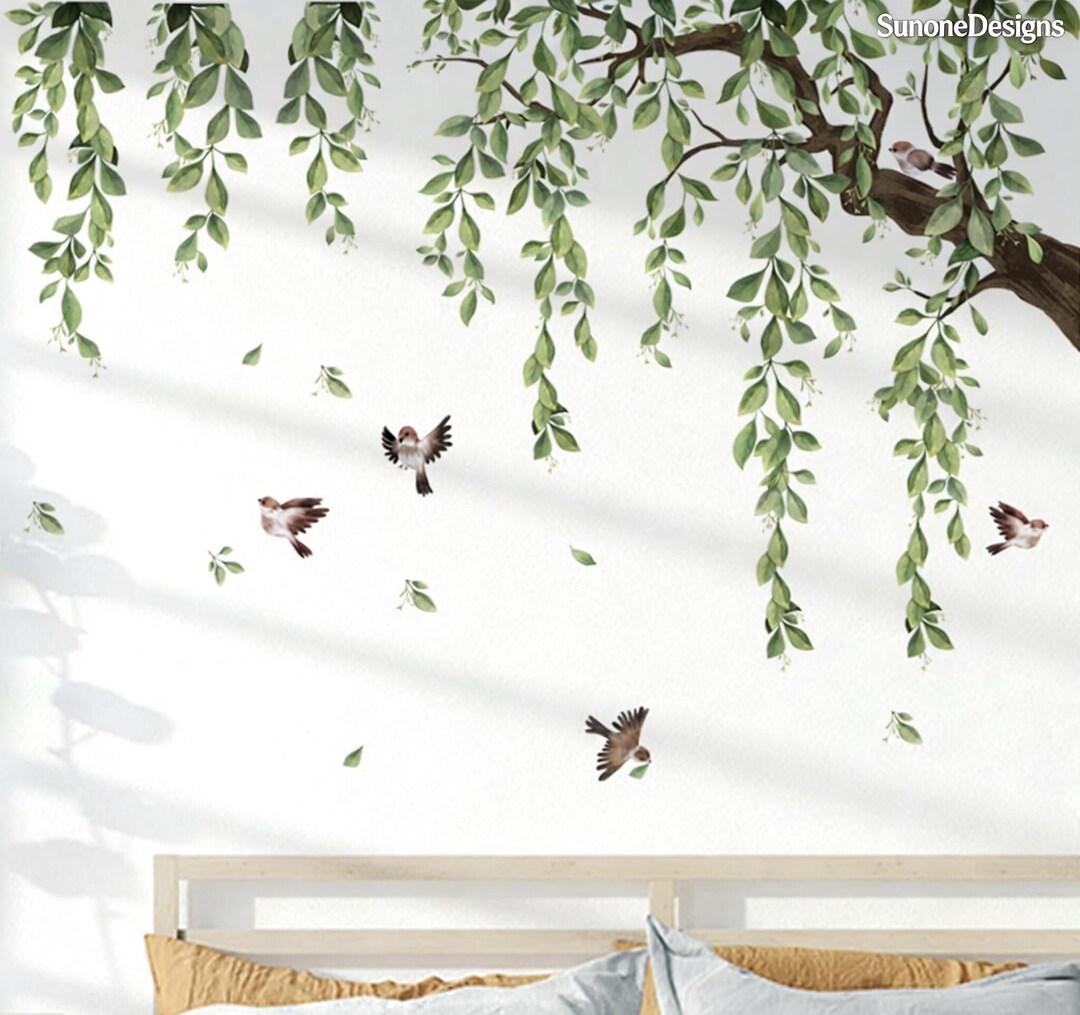 Large Green Tree Wall Stickers, 3 Sheets Hanging Vine Tree Wall Decals ...
