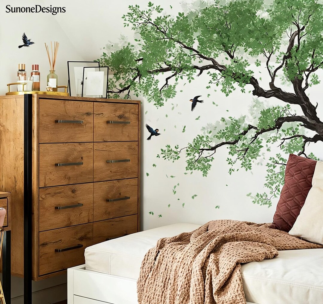 Large Green Tree Branch Wall Decals Tree Wall Sticker Green Leaves ...