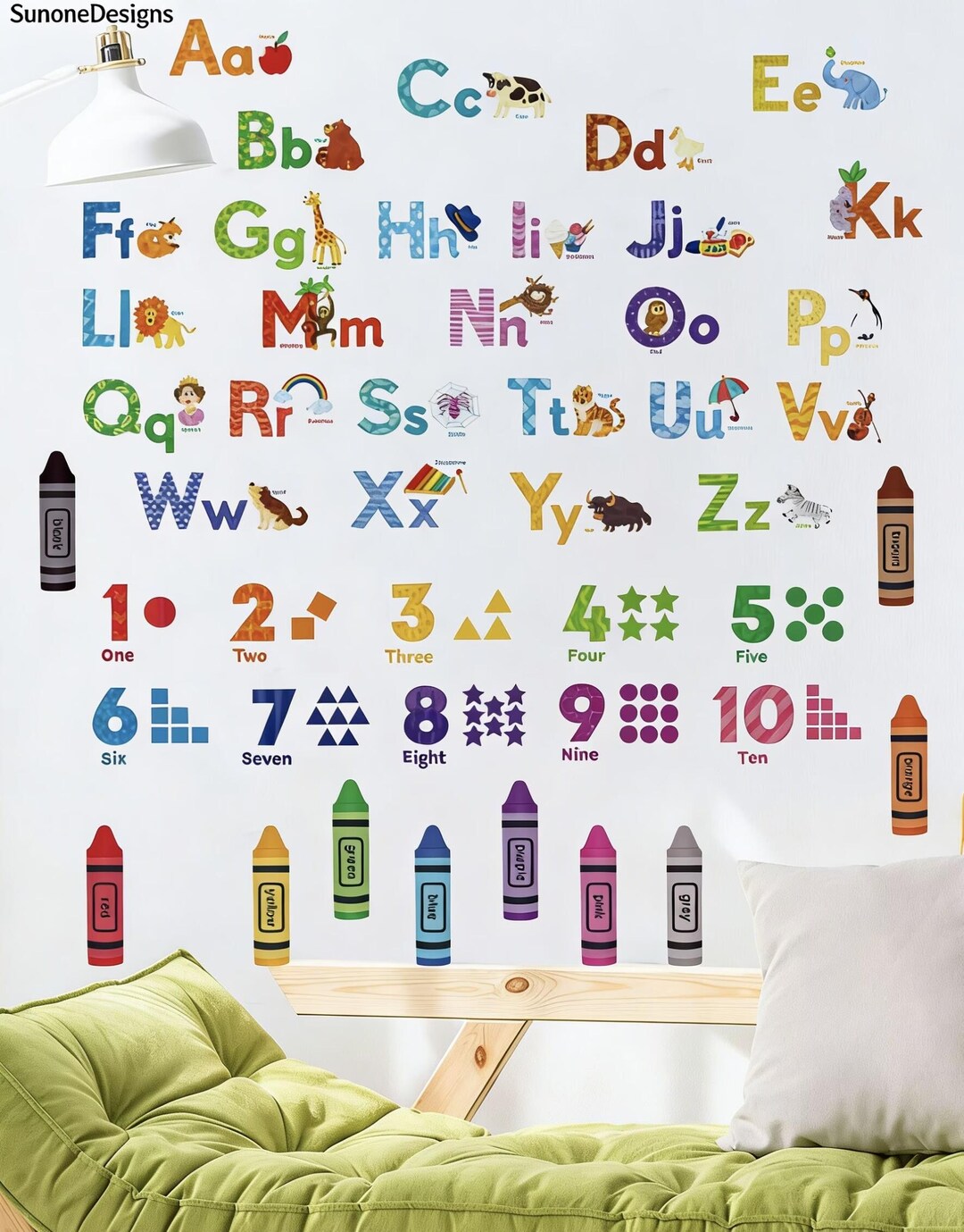 Animal Wall Stickers Alphabet Numbers and Colours Wall Art Prints ...